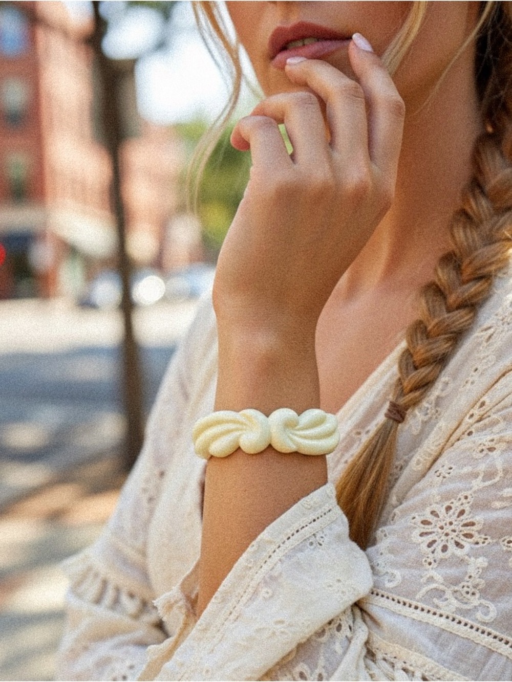 Chunky Sculptural Cream Bangle Bracelet Modernist Statement Jewelry